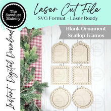 Load image into Gallery viewer, Scallop Ornament Frame SVG File | Mini Ornament Frames| Scallop Arched Frame Laser Cut File | Blank Ornament Frames