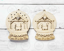Load image into Gallery viewer, Manger Nativity Lighted Snow Globe Ornament SVG File | Laser Cut File | Fairy Light Ornament svg | Ornament SVG | Winter svg