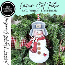 Load image into Gallery viewer, Ear Flap Hat Snowman Christmas Ornament SVG File | Laser Cut File | Christmas Ornament SVG | Ornament SVG | Personalized