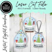 Load image into Gallery viewer, Christmas Tree Lighted Snow Globe Ornament SVG File | Laser Cut File | Fairy Light Ornament svg | Shelf Sitter SVG | Christmas svg