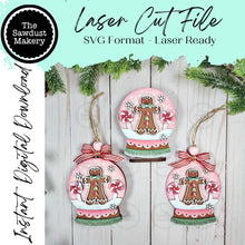 Load image into Gallery viewer, Gingerbread Kisses Christmas Lighted Snow Globe Ornament SVG File | Laser Cut File | Fairy Light Ornament svg | Ornament SVG