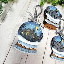 Load image into Gallery viewer, Bethlehem Lighted Snow Globe Ornament SVG File | Laser Cut File | Fairy Light Ornament svg | Ornament SVG | Nativity svg