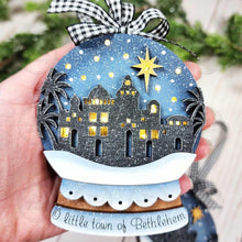 Load image into Gallery viewer, Bethlehem Lighted Snow Globe Ornament SVG File | Laser Cut File | Fairy Light Ornament svg | Ornament SVG | Nativity svg