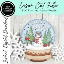 Load image into Gallery viewer, Snowman Snow Globe Light up Shelf Sitter Standing Sign File SVG | Christmas Laser Cut File | Winter Mantle decor | Snowman Svg | Winter svg