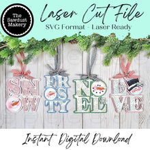 Load image into Gallery viewer, Snowman Word Ornament Bundle Christmas Ornament SVG File | Laser Cut File | Christmas Ornament SVG | Snowman Ornament svg | Snowman SVG