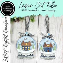 Load image into Gallery viewer, Happy Holiday Home Lighted Snow Globe Ornament SVG File | Laser Cut File | Fairy Light Ornament svg | Ornament SVG | Prim Home svg