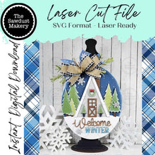 Load image into Gallery viewer, Winter Cabin Door Hanger 12.5" Oval SVG File | Laser Cut File | Reindeer SVG File | Door Hanger | Welcome Winter Door Hanger SVG