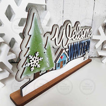 Load image into Gallery viewer, Welcome Winter Shelf Sitter Standing Sign File SVG | Winter Laser Cut File | Winter Mantle decor | Christmas SVG | Winter SVG | Word Art Svg