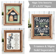 Load image into Gallery viewer, Family Home Trio Sign Bundle Laser Cut File | Interchangeable Frame | Home Sign Inserts | 5" x 6.25" signs | Family svg