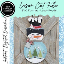 Load image into Gallery viewer, Snowman Tree Belly Door Hanger SVG | Snowman laser cut file Let it Snow | Glowforge | Snowman Door Hanger | Let it Snow SVG