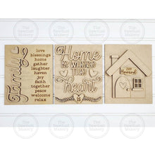 Load image into Gallery viewer, Family Home Trio Sign Bundle Laser Cut File | Interchangeable Frame | Home Sign Inserts | 5" x 6.25" signs | Family svg