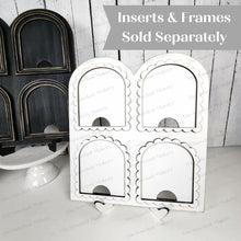 Load image into Gallery viewer, Mini Arch Quad Window Interchangeable Frame Sign Holder | Mini Arch Boho Frame | Scallop Arched Frame Laser Cut File