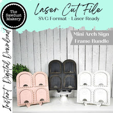 Load image into Gallery viewer, Mini Arch Quad Window Interchangeable Frame Sign Holder | Mini Arch Boho Frame | Scallop Arched Frame Laser Cut File