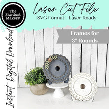 Load image into Gallery viewer, Interchangeable Decorative Scallop and Bead Frame Bundle SVG | Laser Cut File | 3" Round Sign Insert Frame | Seasonal Interchangeable