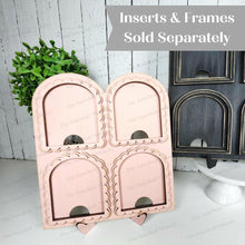 Load image into Gallery viewer, Mini Arch Quad Window Interchangeable Frame Sign Holder | Mini Arch Boho Frame | Scallop Arched Frame Laser Cut File