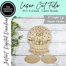 Load image into Gallery viewer, Easter Bunny Snow Globe Light up Shelf Sitter | Standing Sign File SVG | Laser Cut File | Easter Mantle decor | Bunny Svg