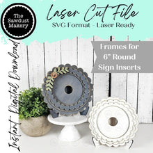 Load image into Gallery viewer, Interchangeable Decorative Scallop and Bead Frame Bundle SVG | Laser Cut File | 6" Round Sign Insert Frame | Seasonal Interchangeable