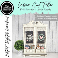 Load image into Gallery viewer, Add-on Home Sweet Home Cottage Cabinet Insert SVG | Laser Cut File | Cottage Cabinet Shelf Sitter | Seasonal Insert | Interchangeable Decor