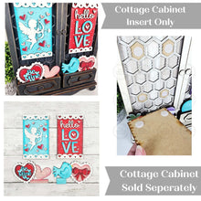 Load image into Gallery viewer, Add-on Valentine Cottage Cabinet Insert SVG | Laser Cut File | Cottage Cabinet Shelf Sitter | Seasonal Insert | Interchangeable Decor