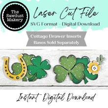 Load image into Gallery viewer, St. Patrick Cottage Drawer Insert SVG | Laser Cut File | Cottage Drawer Shelf Sitter | Seasonal Insert | Interchangeable Decor