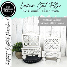 Load image into Gallery viewer, Cottage Cabinet Garden Lattice Interchangeable Drawer SVG | Home Decor SVG | Laser Cut File | Interchangeable Shelf Sitter SVG
