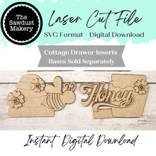 Load image into Gallery viewer, Honey Bee Cottage Drawer Insert SVG | Laser Cut File | Cottage Drawer Shelf Sitter | Seasonal Insert | Interchangeable Decor