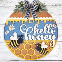 Load image into Gallery viewer, Hello Honey Bee Door Hanger SVG | Digital download | Round door hanger | Laser Cut File | Daisy | Honey Bee Decor | Summer SVG