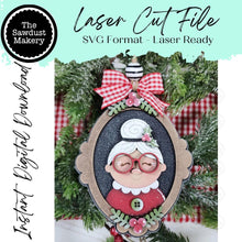 Load image into Gallery viewer, Mrs. Claus Frame Ornament SVG File | Laser Cut File | Mrs. Claus Christmas Ornament SVG | Ornament SVG | Santa Claus Laser Svg