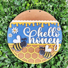 Load image into Gallery viewer, Hello Honey Bee Door Hanger SVG | Digital download | Round door hanger | Laser Cut File | Daisy | Honey Bee Decor | Summer SVG