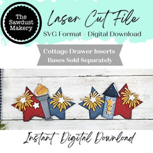 Load image into Gallery viewer, 4th of July Stars Cottage Drawer Insert SVG | Laser Cut File | Cottage Drawer Shelf Sitter | Seasonal Insert | Interchangeable Decor
