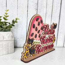 Load image into Gallery viewer, Hello Sweet Summer Watermelon shelf sitter SVG File | Laser Cut File | Watermelon SVG File | Door Hanger svg | Hello Summer SVG | Summer