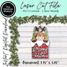 Load image into Gallery viewer, Merry Christmas Chimney Reindeer Ornament SVG | Laser Cut File (Digital Download)