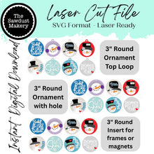 Load image into Gallery viewer, Snowman 3" Rounds & Ornament Round Scrap Buster Bundle | Laser Cut File | 3" round SVG | 3" Round Christmas Ornaments | Digital download