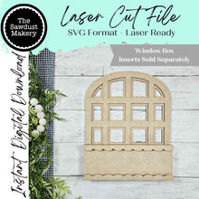 Load image into Gallery viewer, Cottage Window Box Base SVG | Interchangeable Shelf Sitter Laser Cut File (Digital Download)