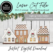 Load image into Gallery viewer, Victorian Gingerbread Village Votive Holder SVG File | Laser Cut Christmas Design (Digital Download)