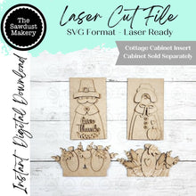Load image into Gallery viewer, Add-on Thanksgiving Pilgrims Cabinet Insert SVG | Laser Cut File | Cottage Cabinet Shelf Sitter | Seasonal Insert | Interchangeable Decor