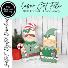 Load image into Gallery viewer, Elf Couple Shelf Sitter Laser Cut File | Christmas SVG Decor (Digital Download)