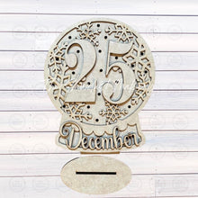 Load image into Gallery viewer, December 25 Christmas Globe Laser Cut File | Light Up Shelf Sitter SVG (Digital Download)