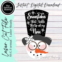 Load image into Gallery viewer, Snowflake Top Hat Snowman Door Hanger SVG | Snowman laser cut file | Snowman Door Hanger | Winter SVG