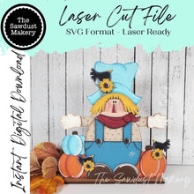 Load image into Gallery viewer, Scarecrow Shelf Sitter SVG File | Laser Cut Fall Harvest Design (Digital Download)