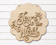 Load image into Gallery viewer, Joy to the World Christmas Scallop Door Hanger SVG | Christmas Laser Cut File (Digital Download)