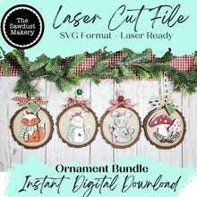 Load image into Gallery viewer, Forest Friends Christmas Ornament Bundle SVG File | Laser Cut File | Christmas Ornament | Ornament SVG | Fox & Mice Christmas Ornaments SVG