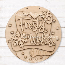 Load image into Gallery viewer, Frosty Wishes Snowman Hat Door Hanger Sign SVG File | Winter Laser Cut File | Winter Welcome Sign | Christmas Holiday Decor | Snowman Hat