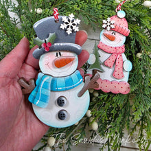 Load image into Gallery viewer, Mr and Mrs Snowman Ornament SVG File | Laser Cut File | Snowman Christmas Ornament SVG | Snowman Ornament