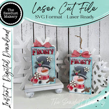 Load image into Gallery viewer, Snowman Shelf Sitter and Ornament Gift Card Holder Laser Cut File | Christmas Ornaments | Laser SVG File | Christmas Gift | Gift Tag SVG