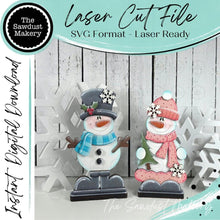 Load image into Gallery viewer, Standing Mr & Mrs Snowman SVG File | Laser Cut File | Standing Snowman SVG | Snowman Shelf Sitter | Winter Snowman SVG