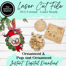 Load image into Gallery viewer, Nerdy Snowman Wreath Ornament & Pop-out Ornament SVG | Laser Cut File, Ornament (Digital Download)