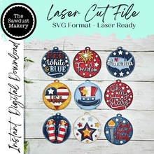 Load image into Gallery viewer, USA Patriotic Ornaments SVG Laser Cut File | 4th of July Bundle (Digital Download)