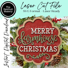 Load image into Gallery viewer, Merry Farmhouse Christmas Scallop Door Hanger SVG | Christmas Laser Cut File (Digital Download)