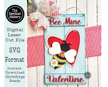 Load image into Gallery viewer, Valentine Bee Mine Pallet Sign Door Hanger SVG File | Laser Cut File | Valentine SVG File | Door Hanger svg | Bee SVG | Be Mine
